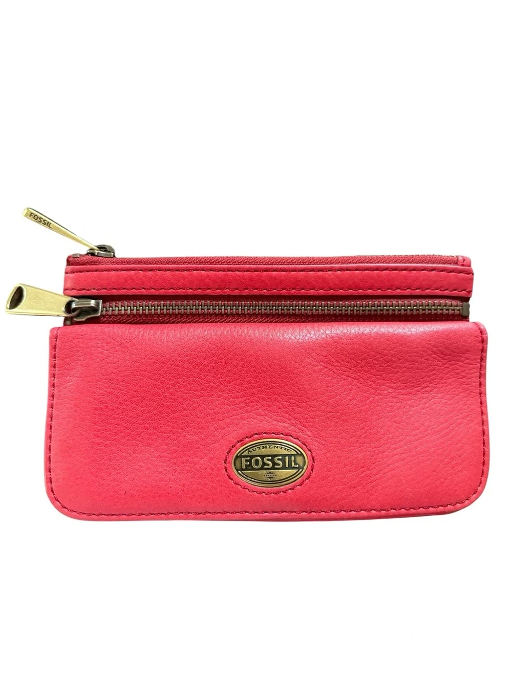 Fossil Explorer Red Leather Zip Around Clutch Wallet Organizer
